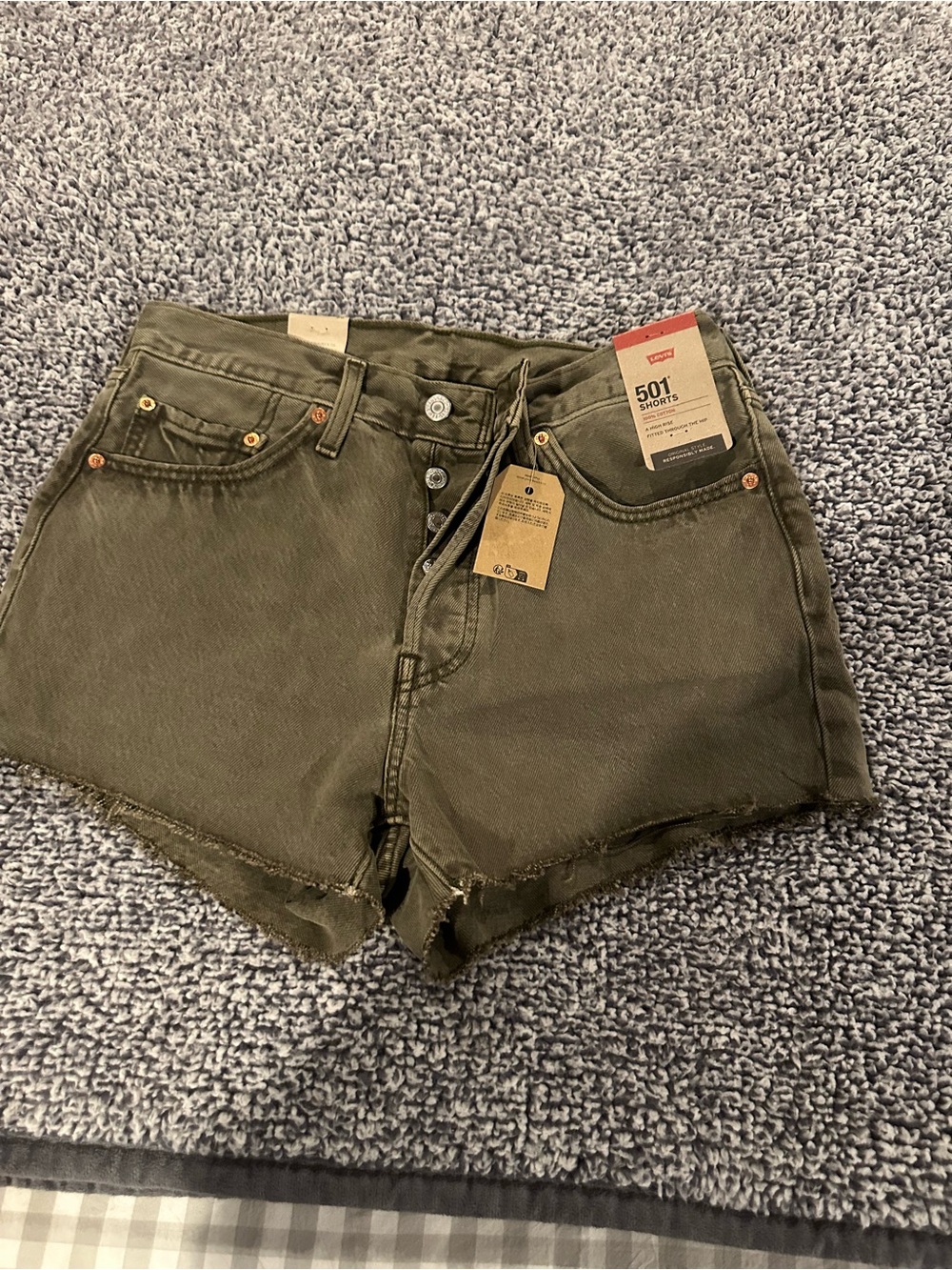 Levi's 501 Olive Green Cutoff Denim Shorts